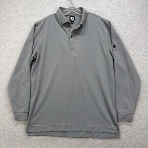 Footjoy Golf Polo Shirt Mens Large Gray Striped Long Sleeve Preppy Stretch FJ